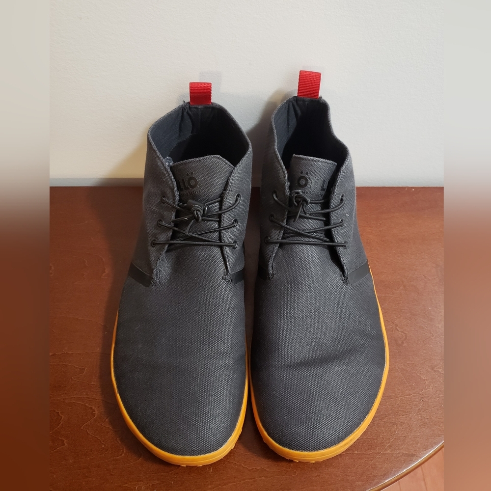Vivo Barefoot Black Chukka Boots with Orange Soles